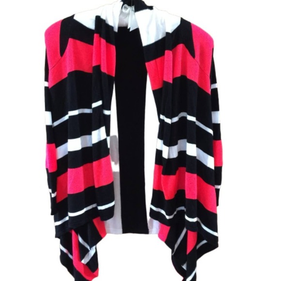 MY MICHELLE Red Black White Color Block Open Front Cardigan S - Picture 1 of 6